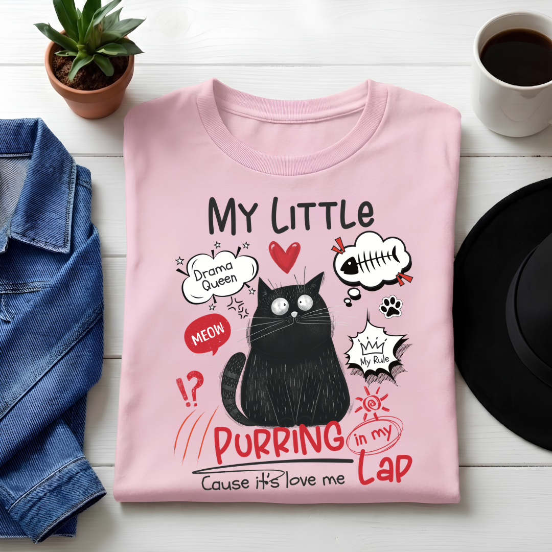 Unisex Classic Crew  neck Tee-Funny Cat Lover Women's Graphic Tee – Cute Drama Queen Print
