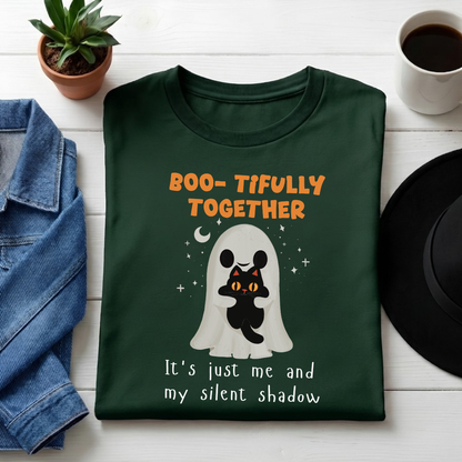Unisex Classic Crew Tee- Halloween Cat Lover Graphic Tee - Cute Ghost & Black Cat Apparel