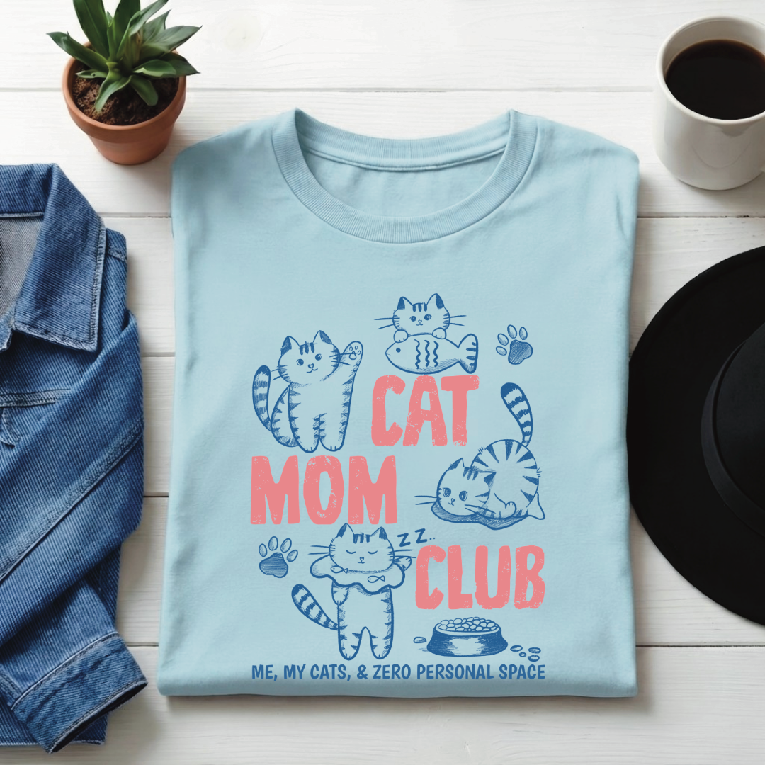 Classic Crew T-Cat Mom Club Graphic Printed /Casual T-Shirt for Women