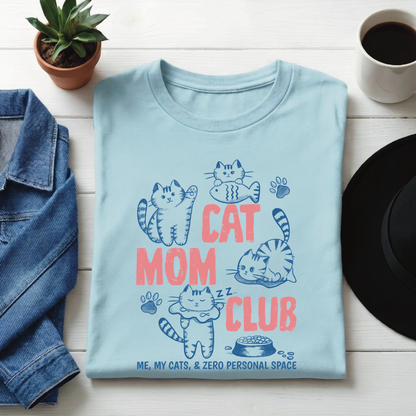 Classic Crew T-Cat Mom Club Graphic Printed /Casual T-Shirt for Women
