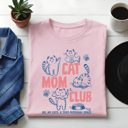 Classic Crew T-Cat Mom Club Graphic Printed /Casual T-Shirt for Women