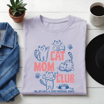 Classic Crew T-Cat Mom Club Graphic Printed /Casual T-Shirt for Women