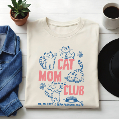 Classic Crew T-Cat Mom Club Graphic Printed /Casual T-Shirt for Women