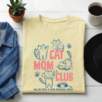 Classic Crew T-Cat Mom Club Graphic Printed /Casual T-Shirt for Women