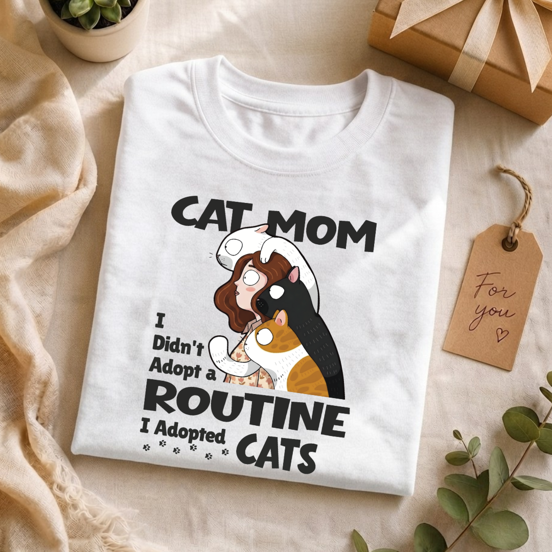 Unisex Classic Crew Graphic  Tee-Cat Mom | 100% Cotton Tee for cat lover