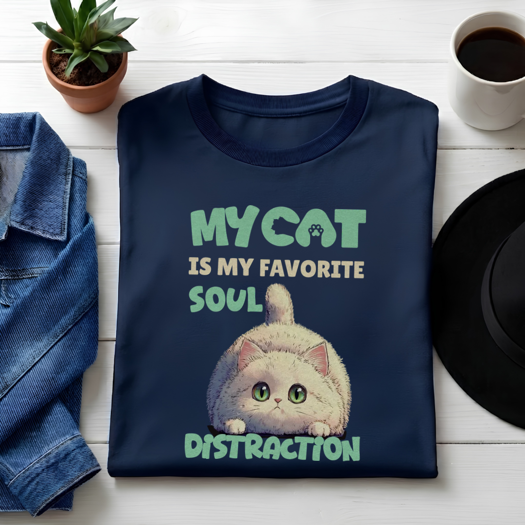 Classic Crew neck Tee-My Cat Is My Favorite Soul Distraction Unisex Cotton T-Shirt