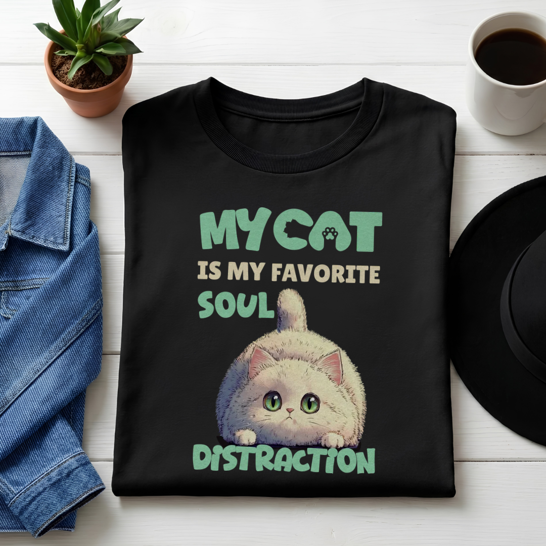 Classic Crew neck Tee-My Cat Is My Favorite Soul Distraction Unisex Cotton T-Shirt