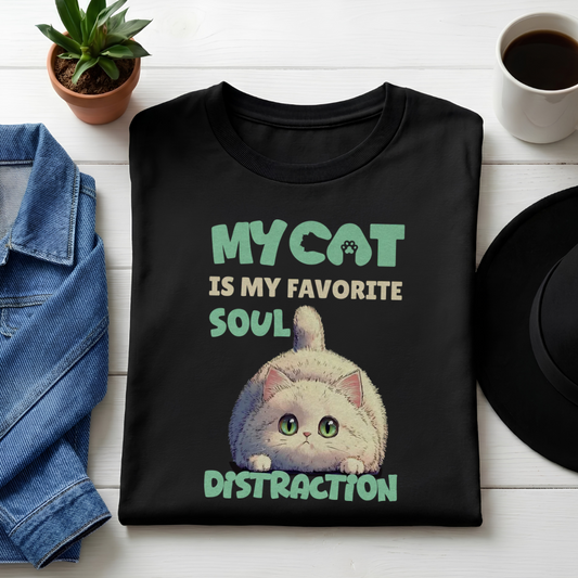 Classic Crew neck Tee-My Cat Is My Favorite Soul Distraction Unisex Cotton T-Shirt