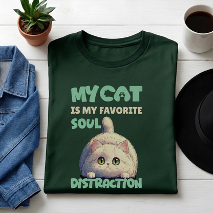 Classic Crew neck Tee-My Cat Is My Favorite Soul Distraction Unisex Cotton T-Shirt