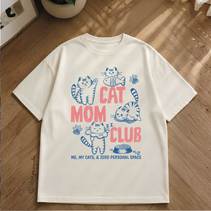 Classic Crew T-Cat Mom Club Graphic Printed /Casual T-Shirt for Women