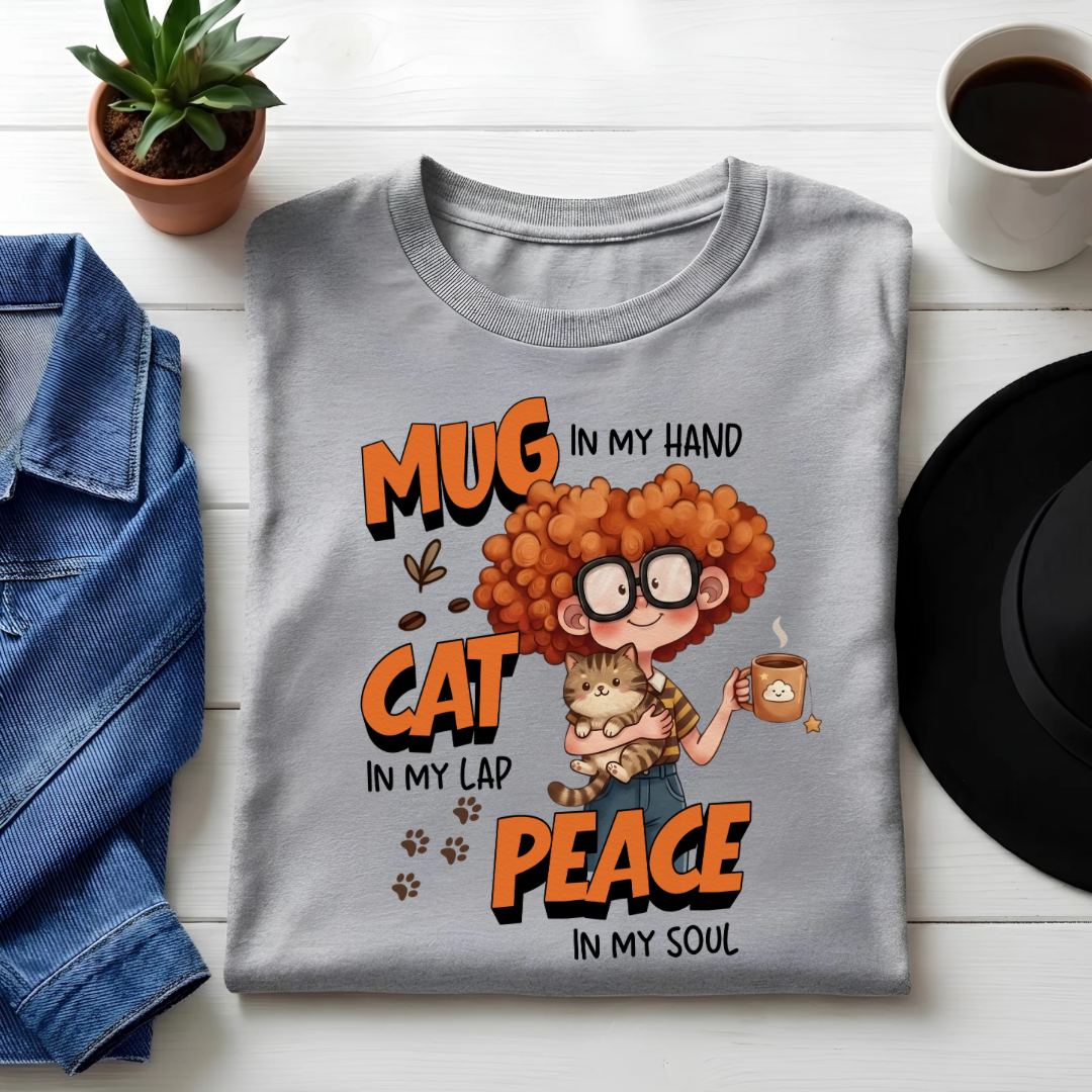 Unisex Classic Crew Tee-Cute Cat & Coffee Quote T-Shirt | Relaxed Cat Mom Graphic Tee for Women
