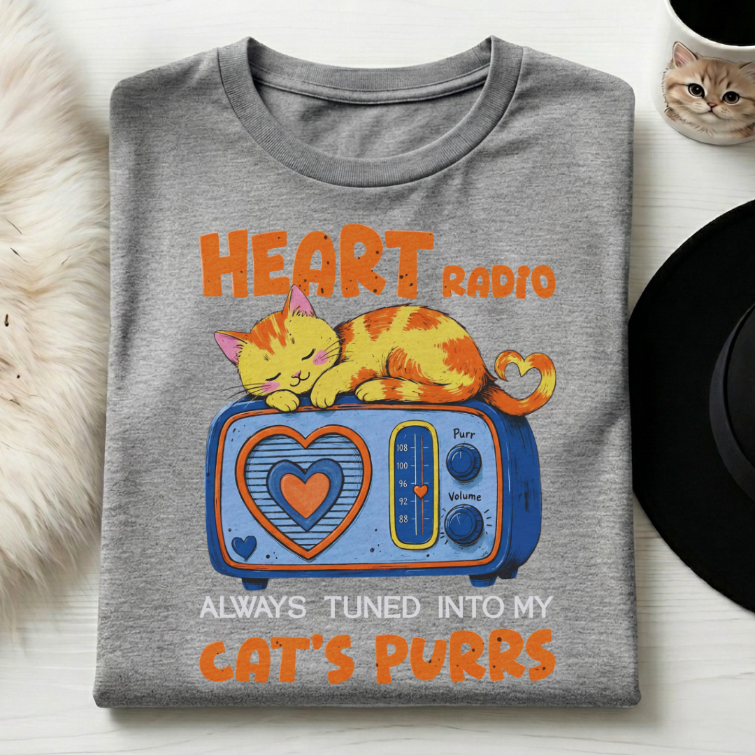 Vintage Cat Purr Radio Graphic Tee | Unisex Classic Cotton Crew tee