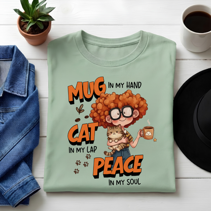 Unisex Classic Crew Tee-Cute Cat & Coffee Quote T-Shirt | Relaxed Cat Mom Graphic Tee for Women