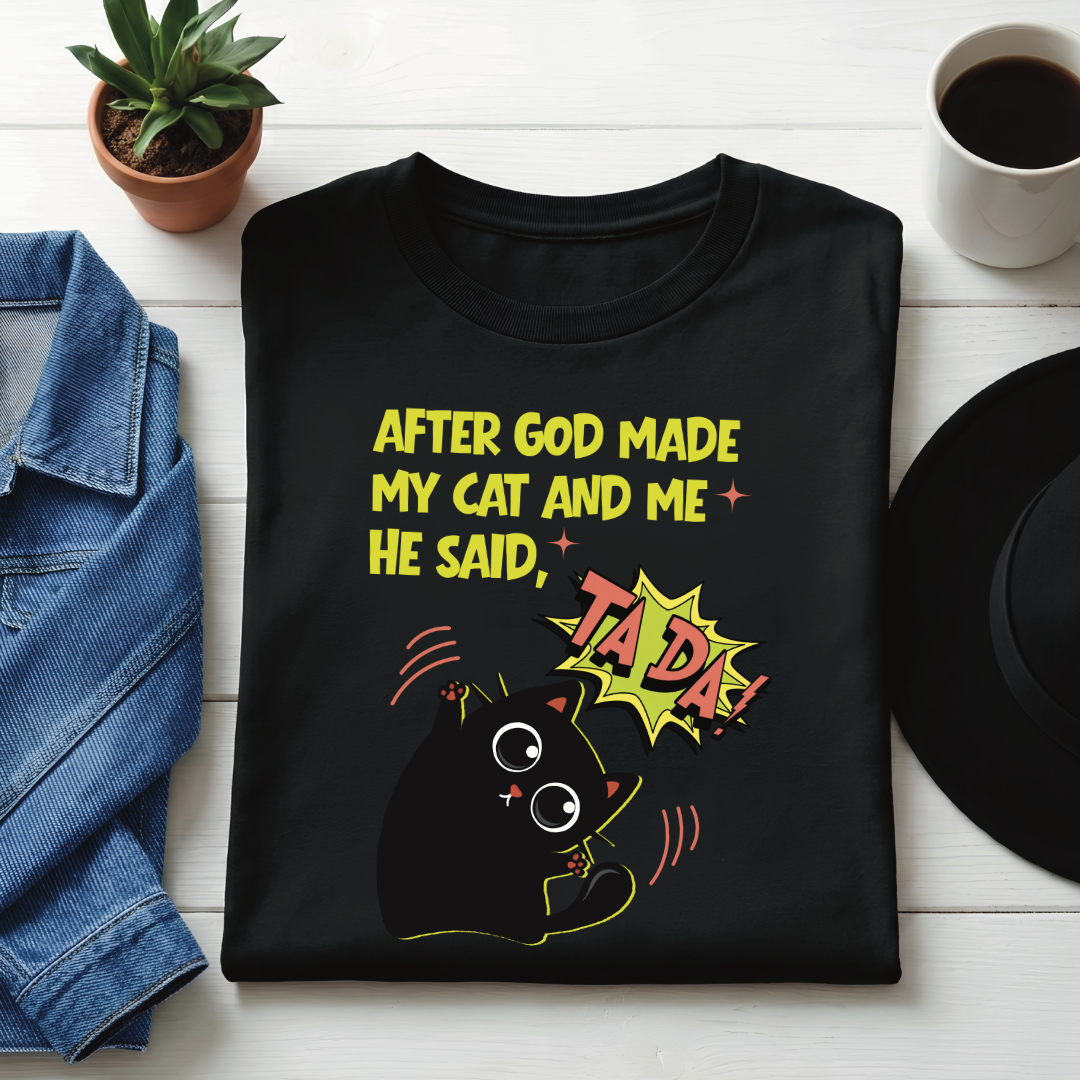 Unisex Classic Crew Neck Tee- My Cat and Me ,Funny Cat Mom /Dad 100% Cotton T-Shirt