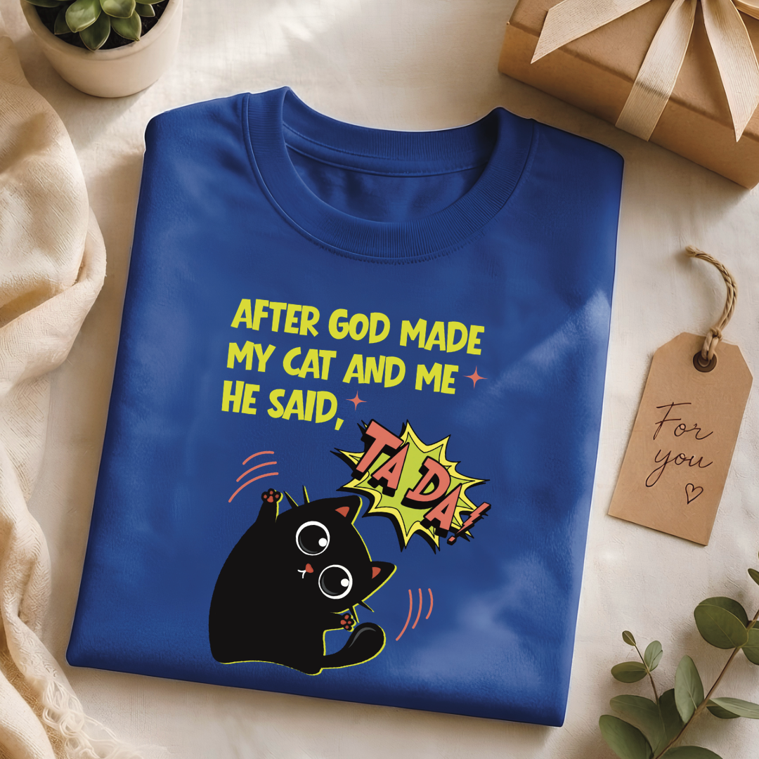 Unisex Classic Crew Neck Tee- My Cat and Me ,Funny Cat Mom /Dad 100% Cotton T-Shirt
