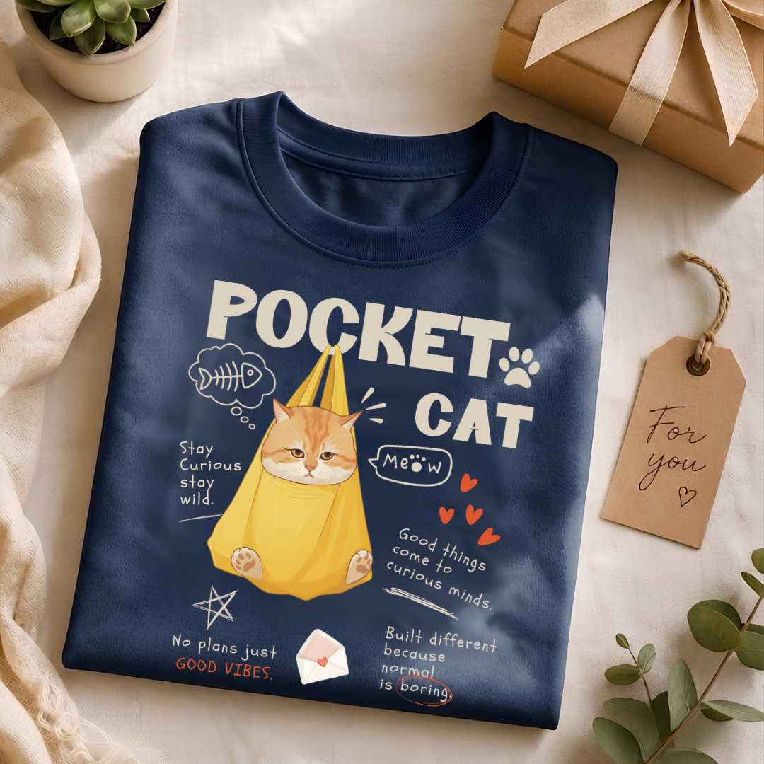Unisex Classic Crew graphic tee-Pocket Cat –  for cat lover