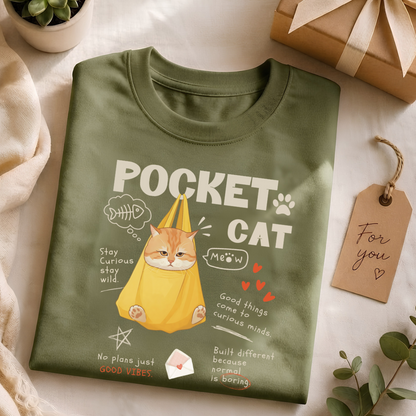 Unisex Classic Crew graphic tee-Pocket Cat –  for cat lover