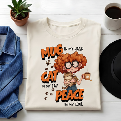 Unisex Classic Crew Tee-Cute Cat & Coffee Quote T-Shirt | Relaxed Cat Mom Graphic Tee for Women