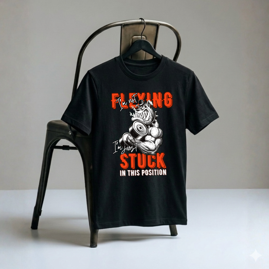 Unisex Classic Crew Tee- Funny Gym T-Shirt -FLEXING Bulldog Graphic Tee