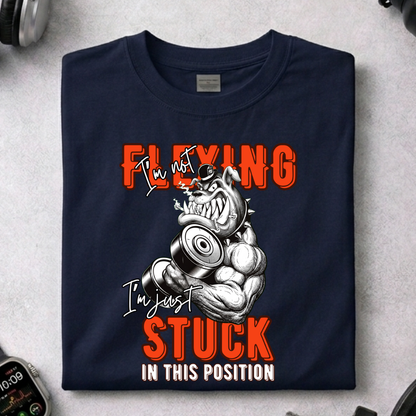 Unisex Classic Crew Tee- Funny Gym T-Shirt -FLEXING Bulldog Graphic Tee