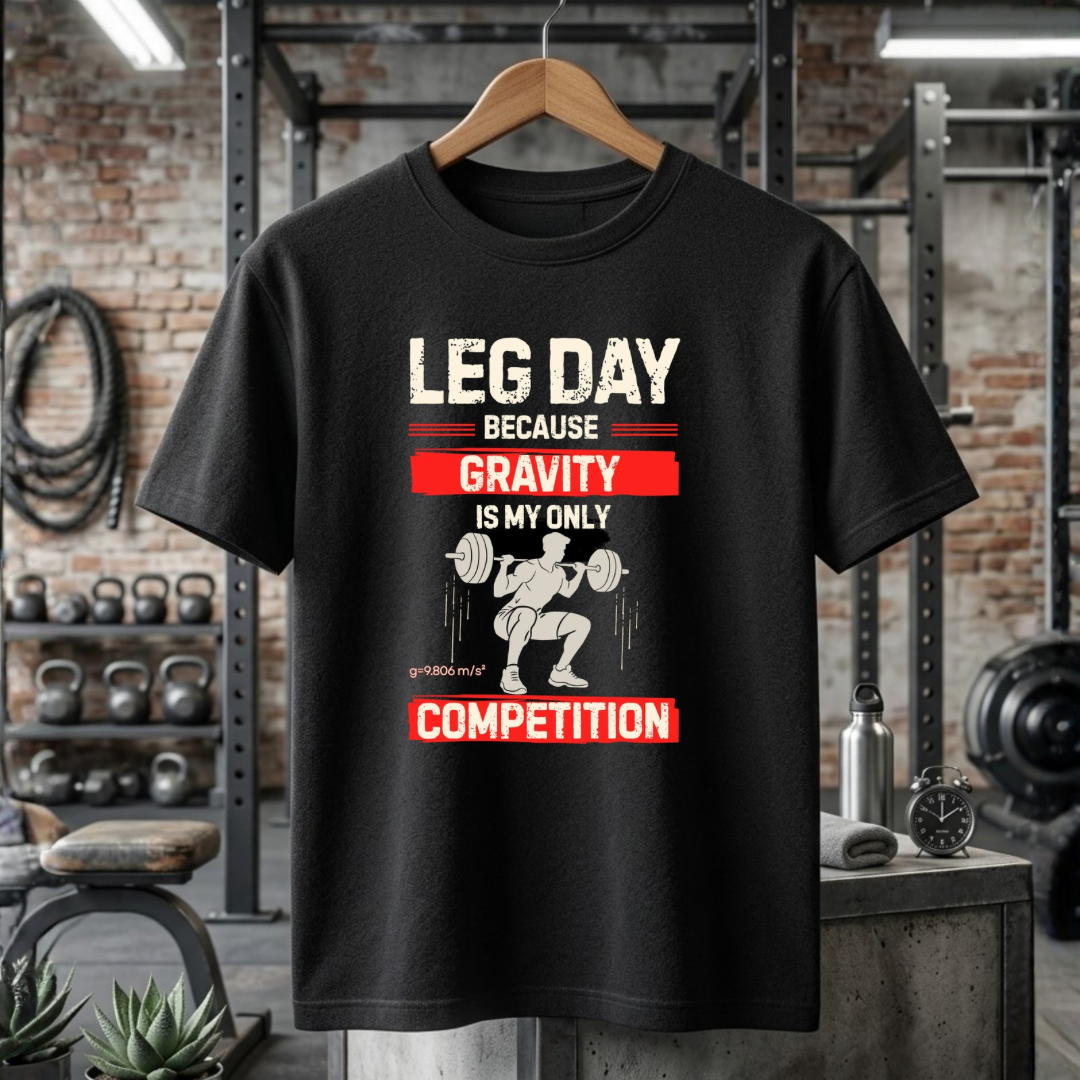 Unisex Classic Black Crew Neck Tee - Leg Day | 100% Cotton 180 GSM Gym Graphic T-shirt
