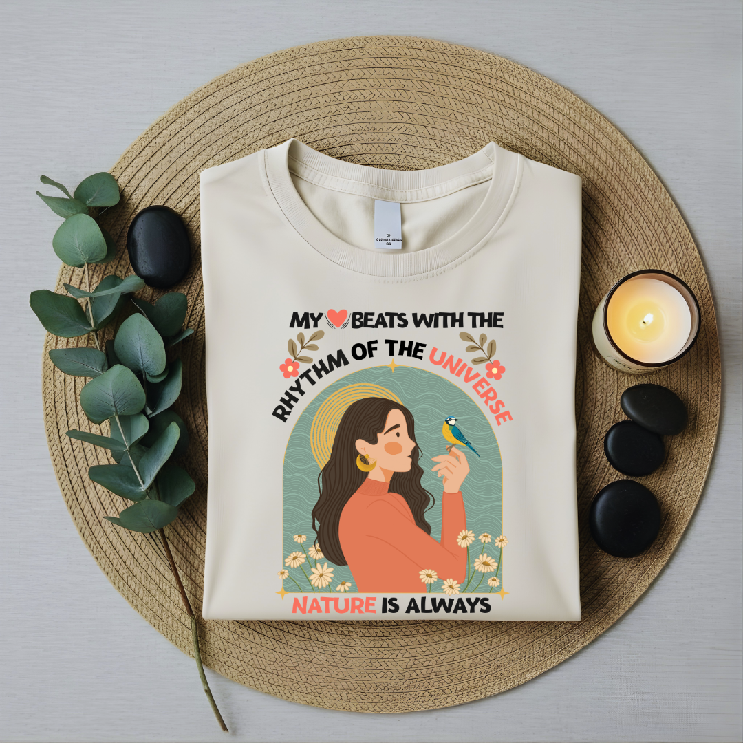 Rhythm - Girl with Bird Artistic Graphic Tee | Soulful Women's Lifestyle T-shirt