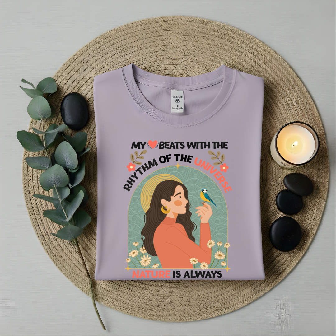 Cocoberrys Rhythm T-shirt - Artistic Girl with Bird Minimalist Graphic Design for Women