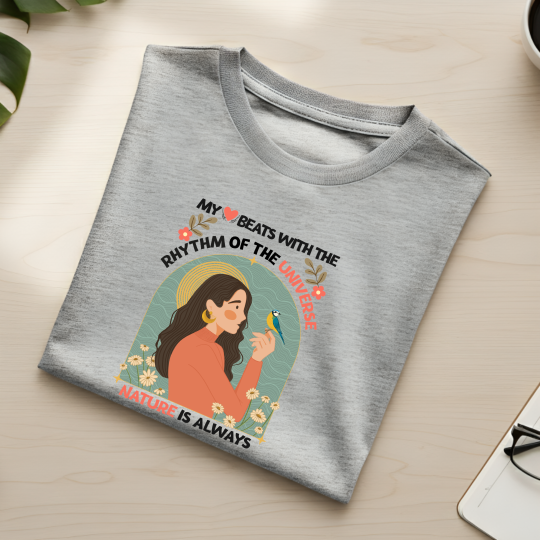 Cocoberrys Rhythm T-shirt - Artistic Girl with Bird Minimalist Graphic Design for Women