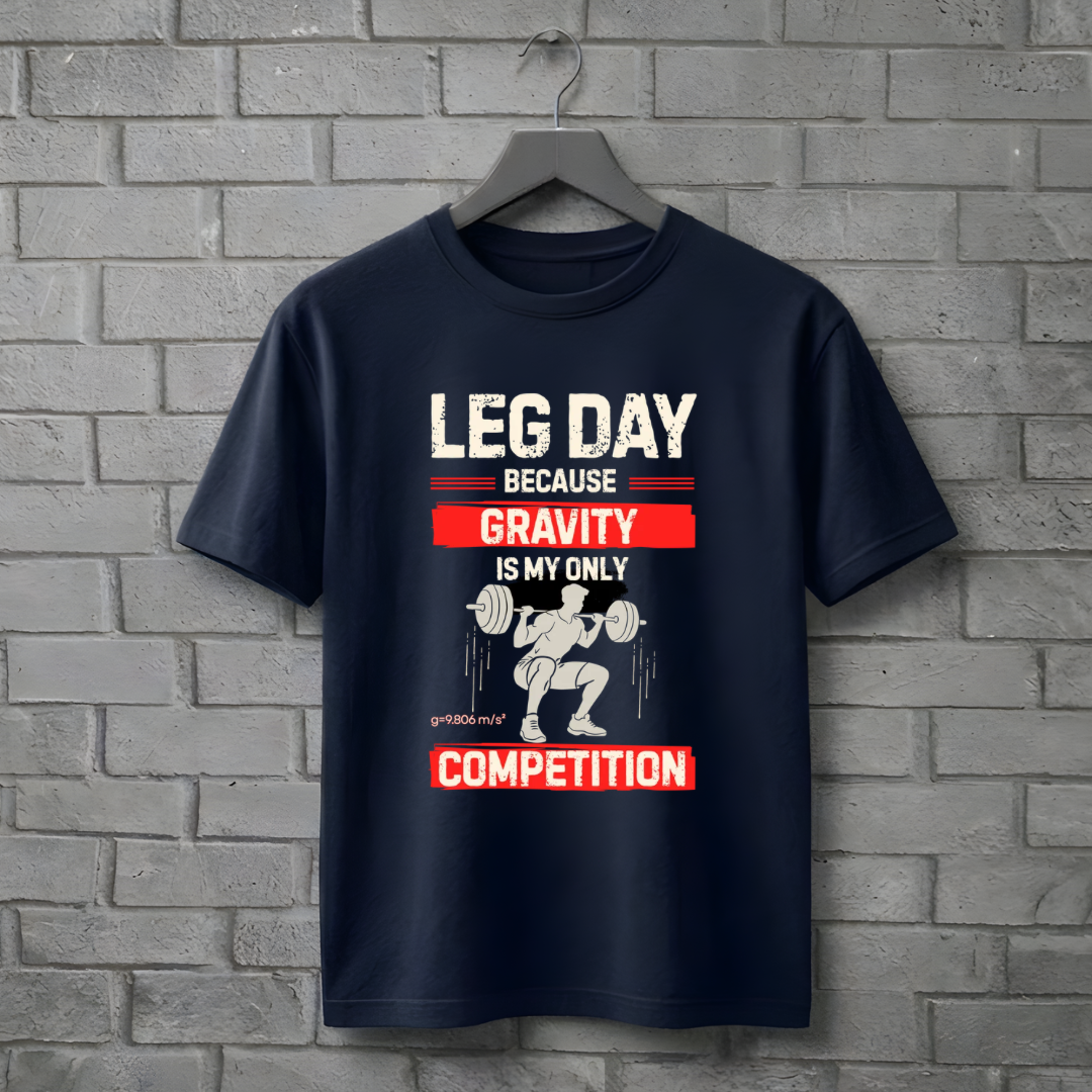 Unisex Classic Black Crew Neck Tee - Leg Day | 100% Cotton 180 GSM Gym Graphic T-shirt