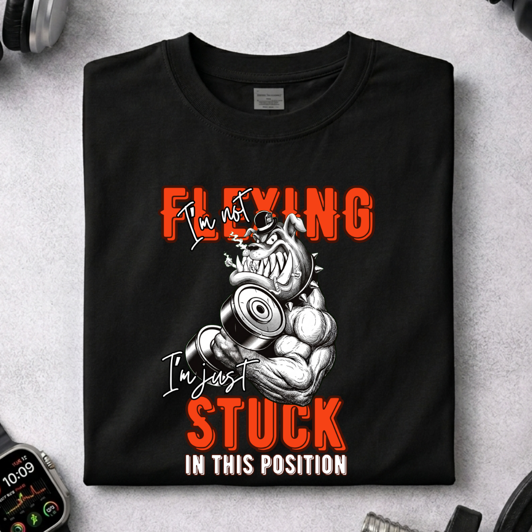 Unisex Classic Crew Tee- Funny Gym T-Shirt -FLEXING Bulldog Graphic Tee