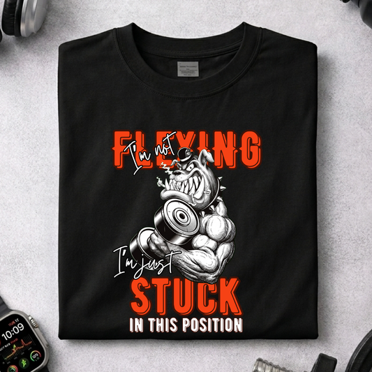 Unisex Classic Crew Tee- Funny Gym T-Shirt -FLEXING Bulldog Graphic Tee