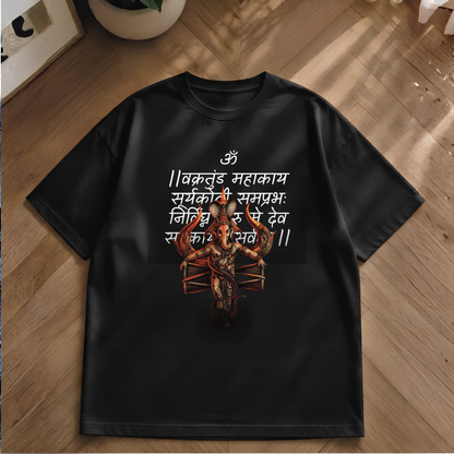 Vighnaharta Ganesha Mantra unisex Cotton crew neck T-Shirt | Ethnic & Festive Wear