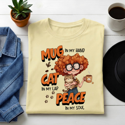 Unisex Classic Crew Tee-Cute Cat & Coffee Quote T-Shirt | Relaxed Cat Mom Graphic Tee for Women