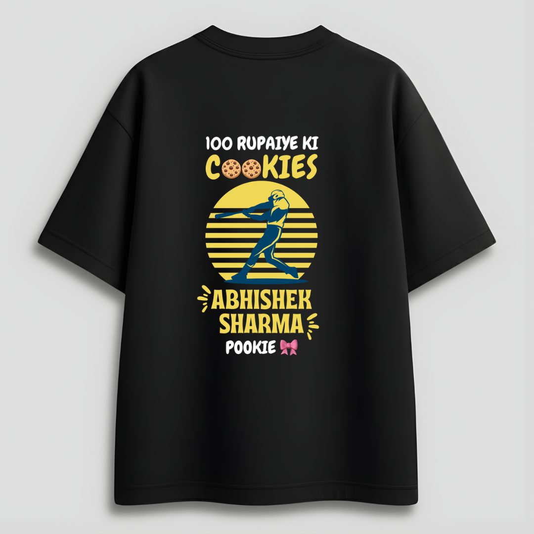 Front view of Cocoberrys Pookie edition premium cotton t-shirt for Abhishek Sharma and SRH fans, trending minimalist IPL 2026 fan gear.