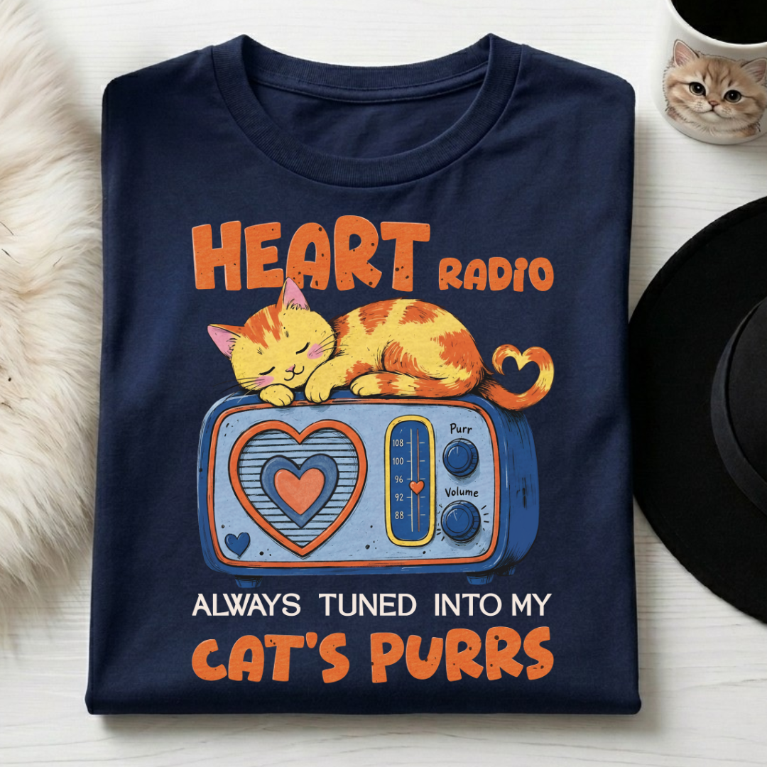 Vintage Cat Purr Radio Graphic Tee | Unisex Classic Cotton Crew tee