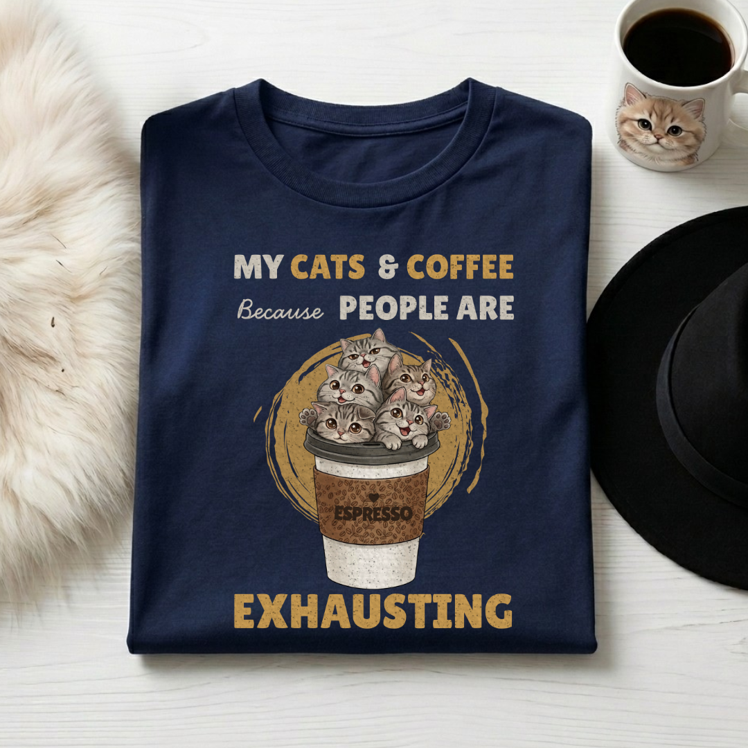 Premium Graphic T-Shirt - Cute Cats in Coffee Cup Design - Gift for Cat Moms and Coffee Lovers Unisex Classic Crew T-Shirt