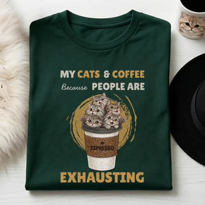 Premium Graphic T-Shirt - Cute Cats in Coffee Cup Design - Gift for Cat Moms and Coffee Lovers Unisex Classic Crew T-Shirt