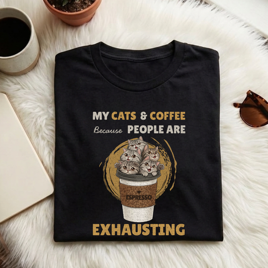 Premium Graphic T-Shirt - Cute Cats in Coffee Cup Design - Gift for Cat Moms and Coffee Lovers Unisex Classic Crew T-Shirt