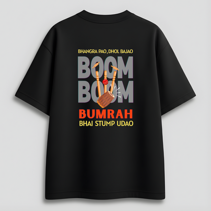 Front view of Cocoberrys Boom edition premium cotton t-shirt for Jasprit Bumrah and Mumbai Indians fans, inspired by the world's best yorker bowler.
