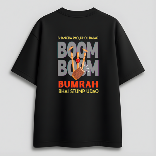 Front view of Cocoberrys Boom edition premium cotton t-shirt for Jasprit Bumrah and Mumbai Indians fans, inspired by the world's best yorker bowler.