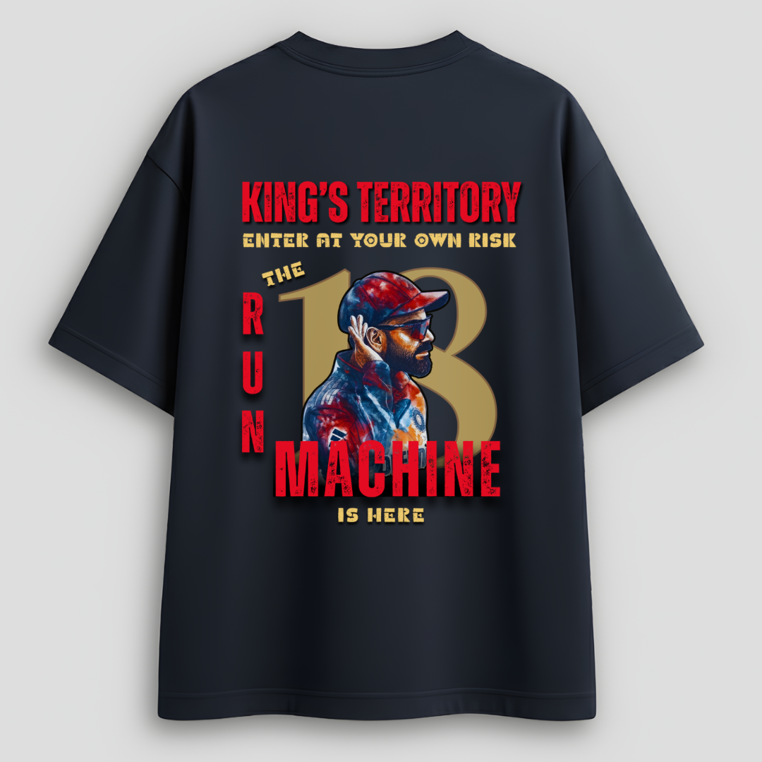 Front view of Cocoberrys King Virat Kohli inspired minimalist t-shirt for RCB fans, IPL 2026 edition.