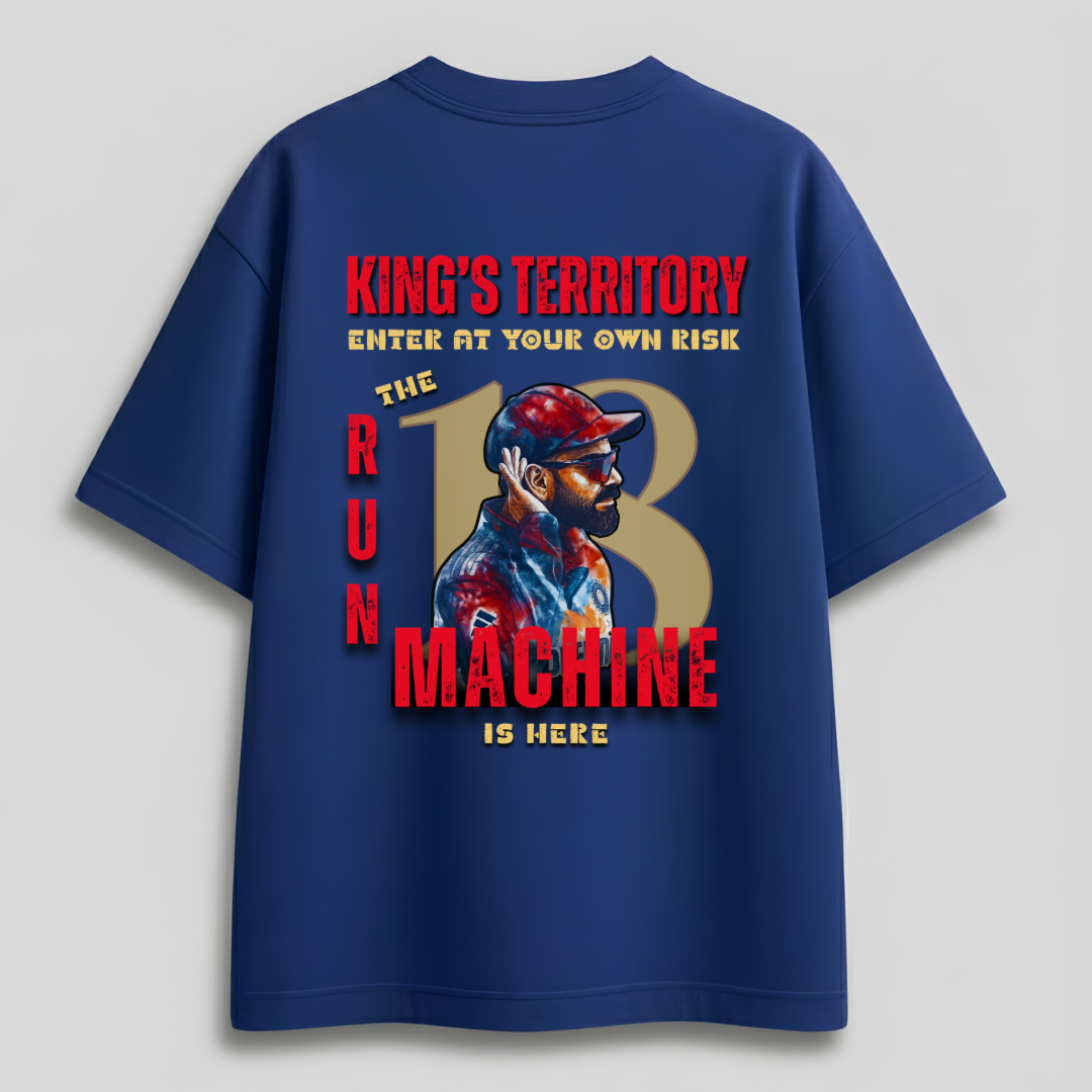 Front view of Cocoberrys King Virat Kohli inspired minimalist t-shirt for RCB fans, IPL 2026 edition.