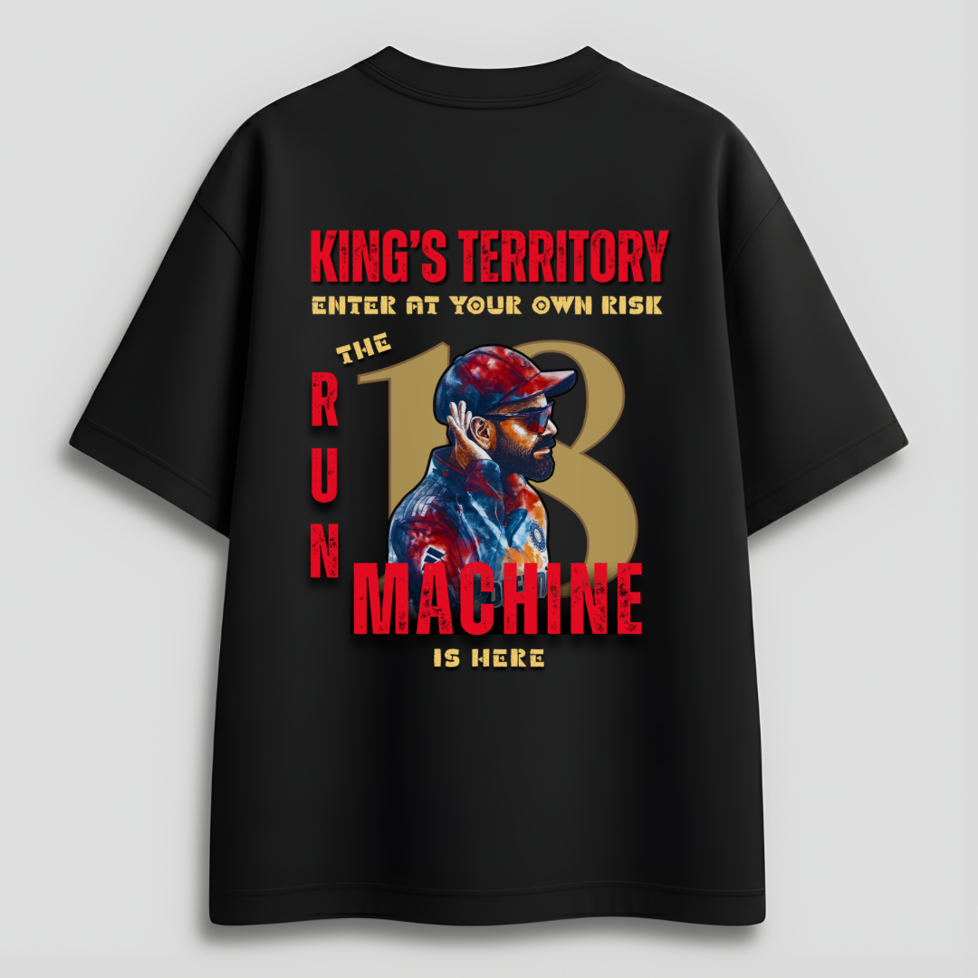 Front view of Cocoberrys King Virat Kohli inspired minimalist t-shirt for RCB fans, IPL 2026 edition.
